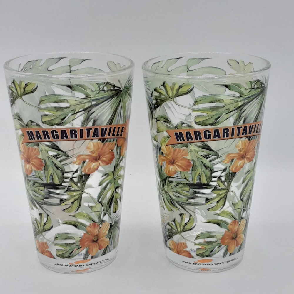 Margaritaville Official Collection Tropical 2 Glass Set - Green and Orange
